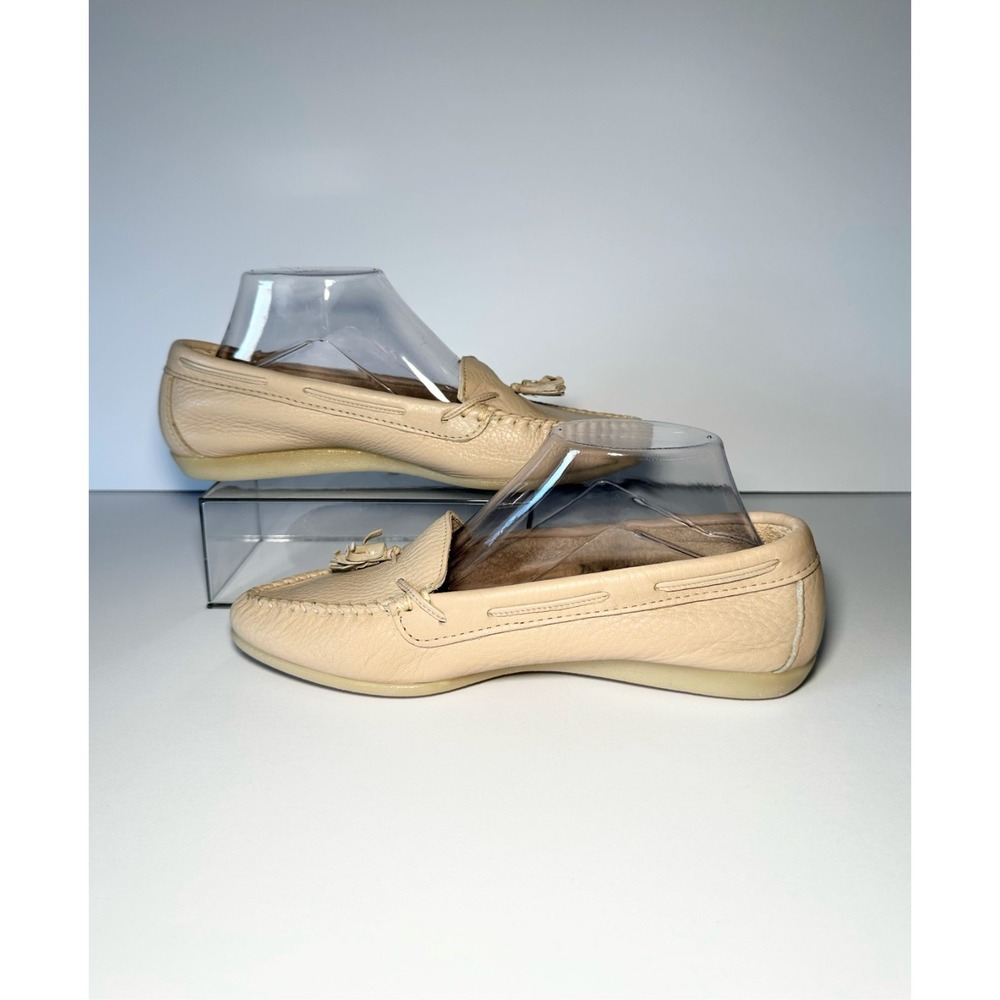 Sebago Womens Beige Pebbled Leather Tassel Moccasin Loafers Made in USA Shoes
